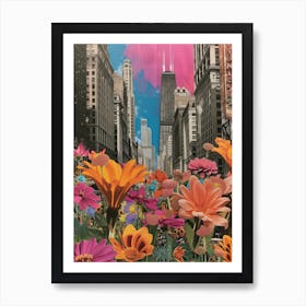 Chicago   Floral Retro Collage Style 3 Art Print