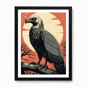 Vintage Bird Linocut Vulture 2 Art Print