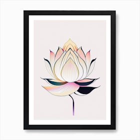 Lotus Flower, Buddhist Symbol Abstract Line Drawing 6 Art Print