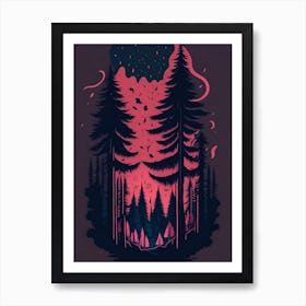 A Fantasy Forest At Night In Red Theme 75 Art Print