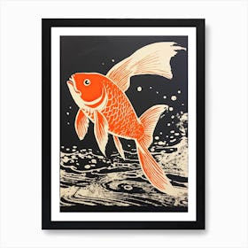 Goldfish, Woodblock Animal  Drawing 3 Art Print