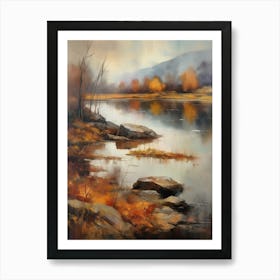 Forest Lake, Autumn Lake, Vintage Oil Painting, Farmhouse Wall Decorations, Antique Landscape, Vintage Landscape Oil Painting.8 1 Art Print