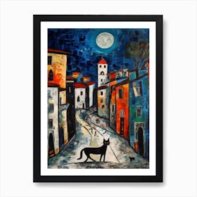 Painting Of Rome With A Cat In The Style Of Surrealism, Miro Style 4 Póster