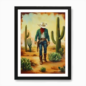 Cowboy in the desert with cactus.5 Art Print