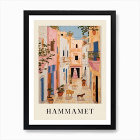 Hammamet Tunisia 3 Vintage Pink Travel Illustration Poster Art Print