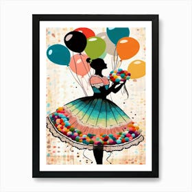Vintage Party Girl With Balloons Art Print