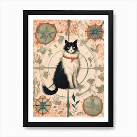 Floral Compass Cat Art Print