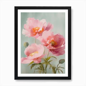 Peonies Flowers Acrylic Painting In Pastel Colours 4 Art Print