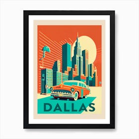 Dallas Retro Orange Travel Poster Art Print