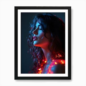 Beautiful Woman With Neon Lights v2 Art Print