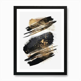 Gold And Black Brush Strokes 52 Art Print