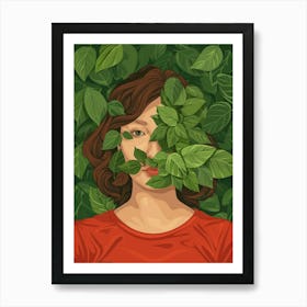 Woman With Leaves On Her Face 7 Art Print