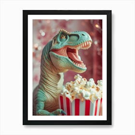 Pastel Toy Dinosaur Eating Popcorn 4 Art Print