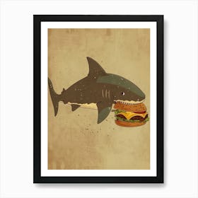 Shark Eating A Cheeseburger Muted Pastel 3 Art Print