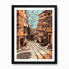 Painting Of Athens Greece In The Style Of Line Art 1 Art Print