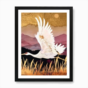 Cranes Painting Gold Red Effect Collage 1 Art Print