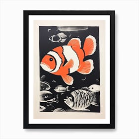 Clownfish, Woodblock Animal Drawing 3 Art Print