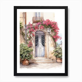 Antibes, France   Mediterranean Doors Watercolour Painting 2 Art Print