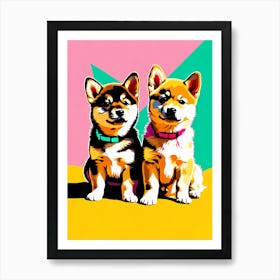 Shiba Inu Pups, This Contemporary art brings POP Art and Flat Vector Art Together, Colorful Art, Animal Art, Home Decor, Kids Room Decor, Puppy Bank - 100th Art Print