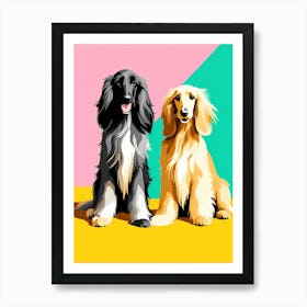 'Afghan Hound Pups' , This Contemporary art brings POP Art and Flat Vector Art Together, Colorful, Home Decor, Kids Room Decor,  Animal Art,  Puppy Bank - 26th Art Print