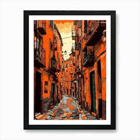 Painting Of Barcelona With A Cat Drawing 2 Art Print