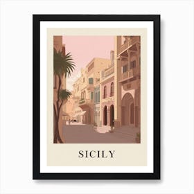 Sicily Vintage Pink Italy Poster Art Print