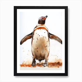 Humboldt Penguin Santiago Island Watercolour Painting 2 Affiche