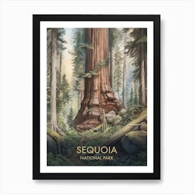 Sequoia National Park Watercolour Vintage Travel Poster 1 Art Print