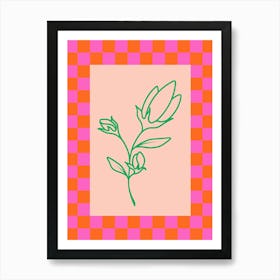 Modern Checkered Flower Poster Pink & Green 15 Art Print