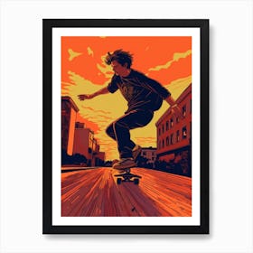 Skateboarding In Barcelona, Spain Comic Style 2 Art Print