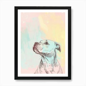 American Staffordshire Terrier Dog Pastel Watercolour Line Illustration Art Print