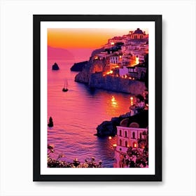 The Amalfi Coast Retro Sunset 3 Art Print