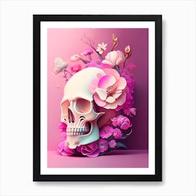 Skull With Cosmic Themes 4 Pink Vintage Floral Art Print