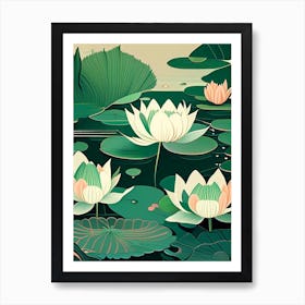 Water Lilies Waterscape Retro Illustration 1 Art Print