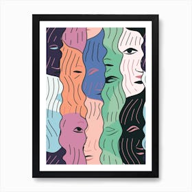 Abstract Face Line Illustration Multicolour Art Print