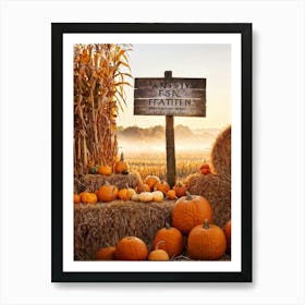 Autumn Harvest Celebration Pumpkins And Gourds Of Various Sizes Nestled In A Straw Bale Mound Flan (5) Art Print