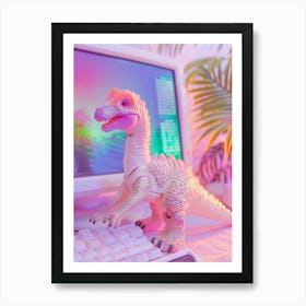 Pastel Toy Dinosaur On The Computer 2 Art Print