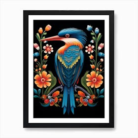 Folk Bird Illustration Kingfisher 2 Art Print