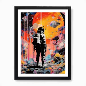 Retro Astronaut Space Collage Art Print