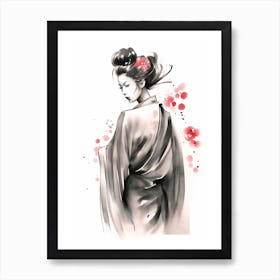 Geisha Ink Wash With Pink 1 Art Print