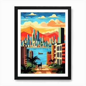 Panama City, Panama Skyline With A Cat 2 Art Print