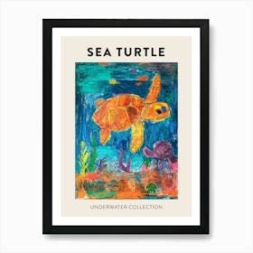 Sea Turtle Underwater Pencil Scribble Poster 2 Art Print