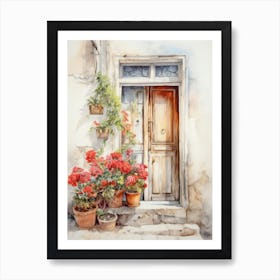 Genoa, Italy   Mediterranean Doors Watercolour Painting 1 Art Print