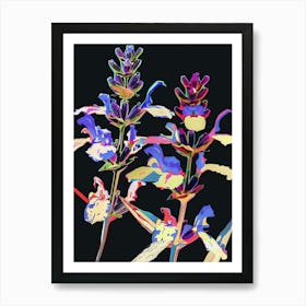 Neon Flowers On Black Lavender 3 Art Print