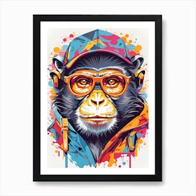 Colorful Cute Monkey Wearing Hat And Glasses Art Print