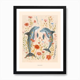 Folksy Floral Animal Drawing Dolphin 3 Poster Art Print