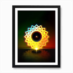 Neon Geometric Glyph in Watermelon Green and Red on Black n.0233 Art Print