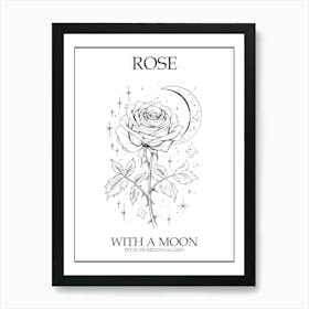 Rose With A Moon Line Drawing 4 Poster Art Print