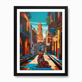 Painting Of Havana With A Cat In The Style Of Post Modernism 4 Art Print