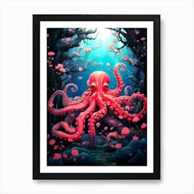 Octopus In The Forest 1 Art Print